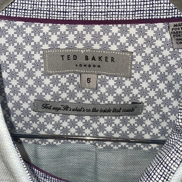 Ted Baker Light Blue Linen Blend Short Sleeve Button Down Shirt Size 5 16.5 - Picture 4 of 5